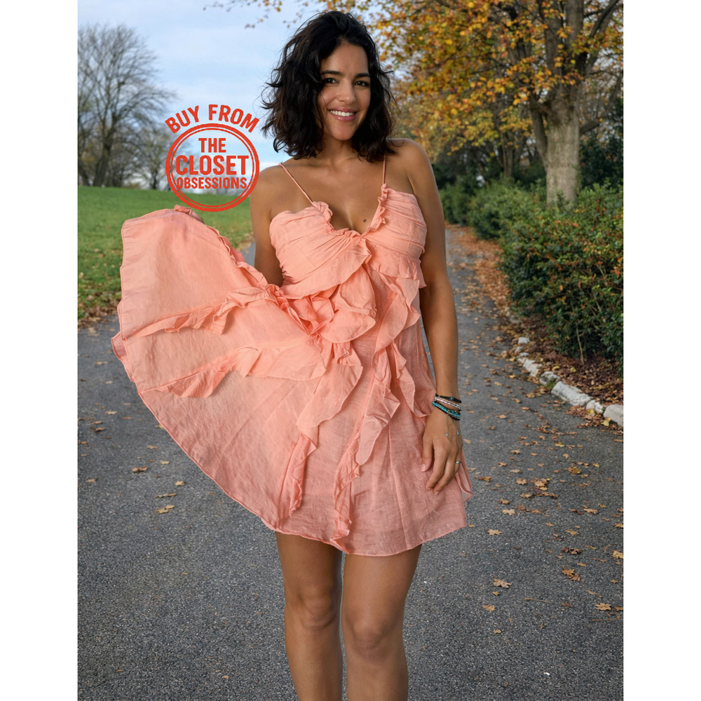 Mango NWT Peach Ruffle Mini Dress Tencel Lyocell 6 8 - Picture 5 of 16